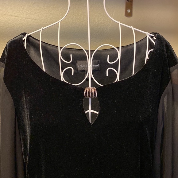 Black Velvet Dress with Sheer Sleeves - Picture 2 of 8
